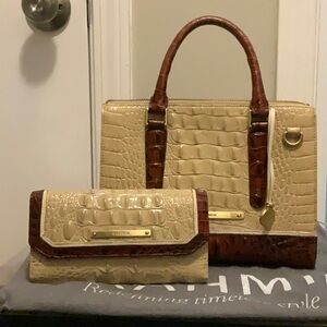 Brahmin Anywhere Tote Tri-color Vanilla Leather Handbag and Wallet